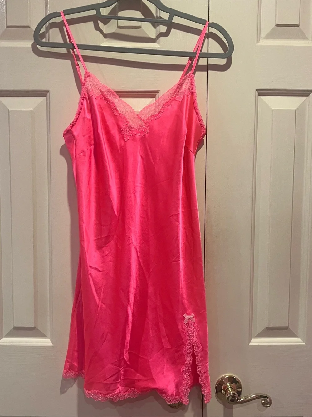 Victoria's Secret Satin Lace Trim Chemise Slip Dress Size M Pink